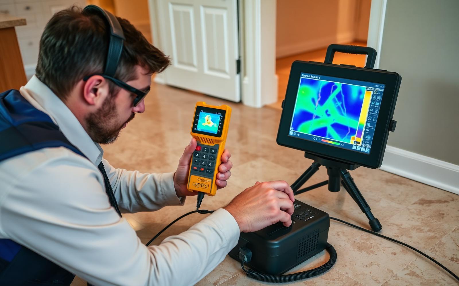 Ricerca perdite d'acqua con geofono e termocamera su pavimento